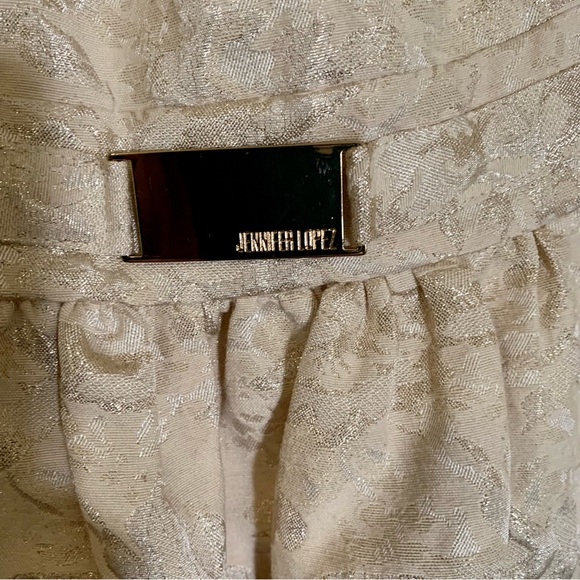 Jennifer Lopez Cream/Gold Fit & Flare Sleeveless Formal Mini Dress - Picture 3 of 8